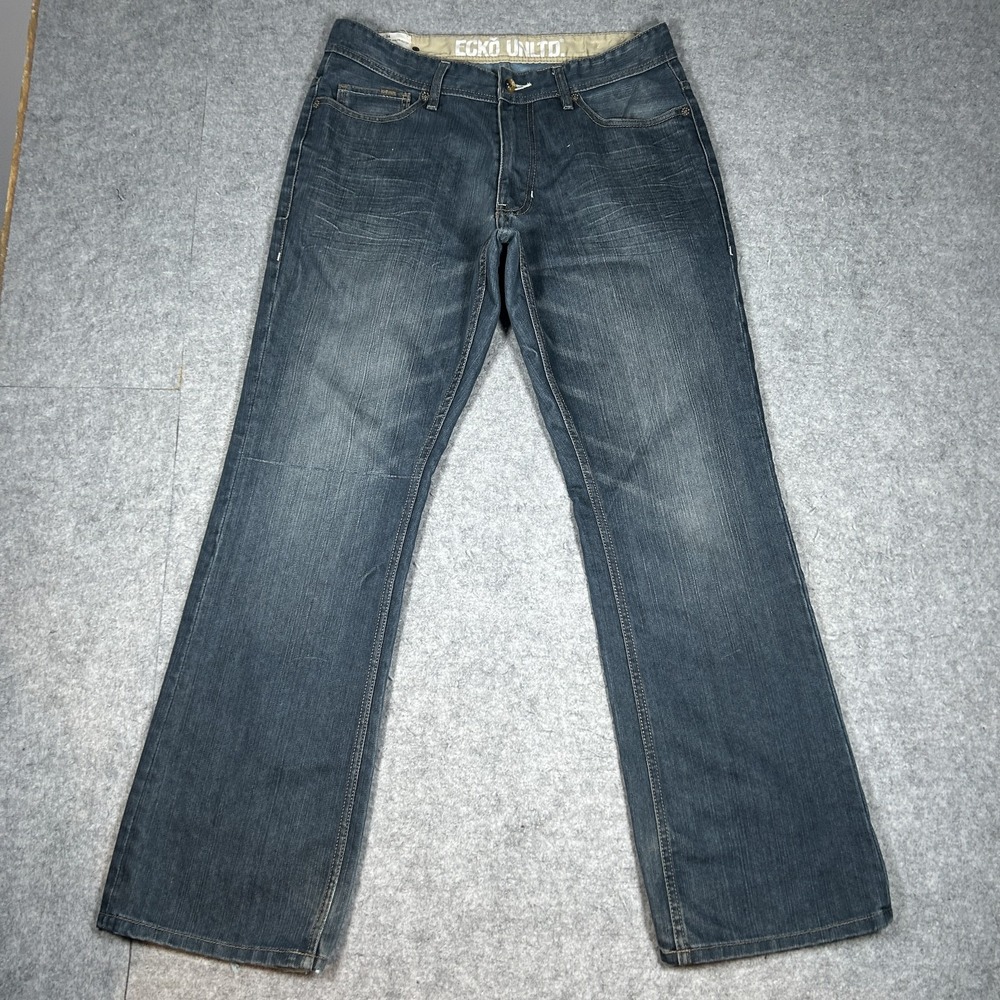 Vintage Ecko Unltd Denim Jeans Mens 34(32x31) Dark Blue Wash Y2K Baggy Bootcut